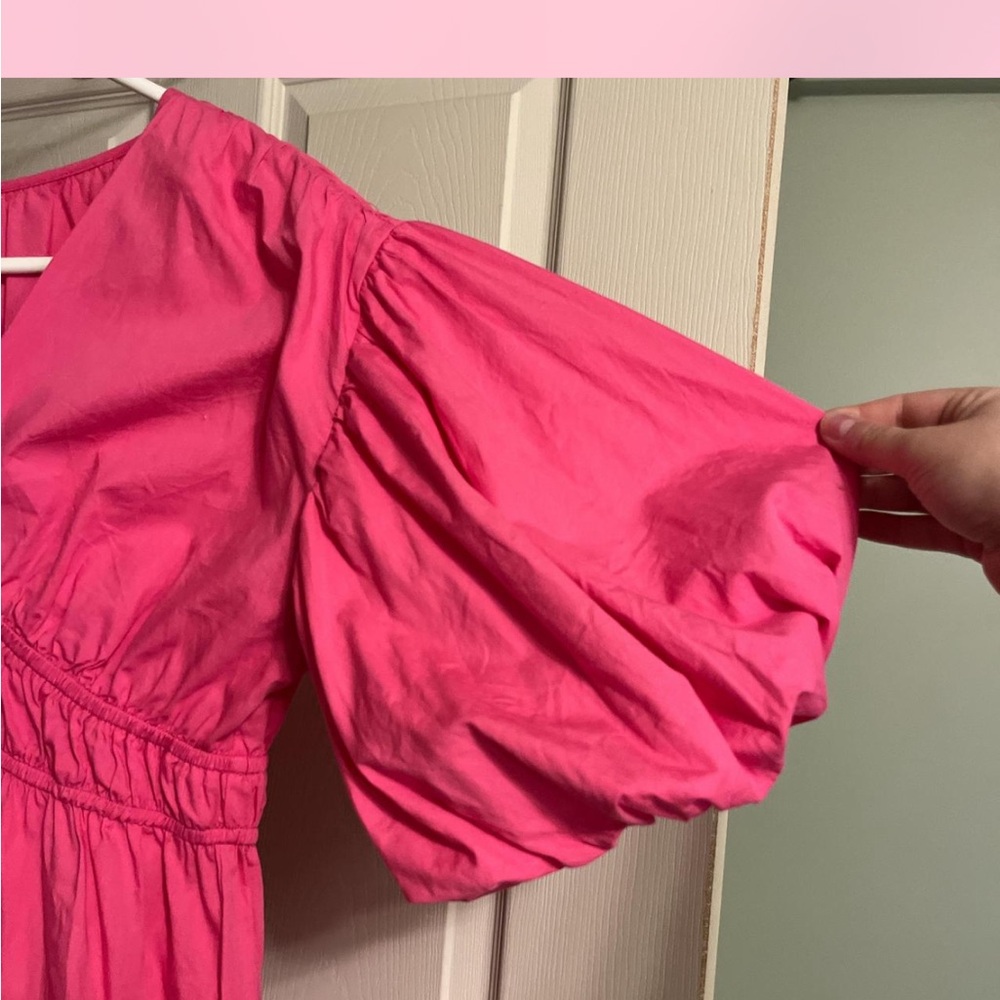 Jessica Simpson Hot Pink Maxi Dress with Puff Sleeves - Picture 2 of 4